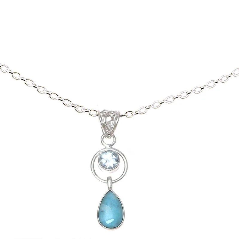 Thin filigree necklaces-NOVICA Gleaming Daylight, Larimar and blue topaz pendant necklace