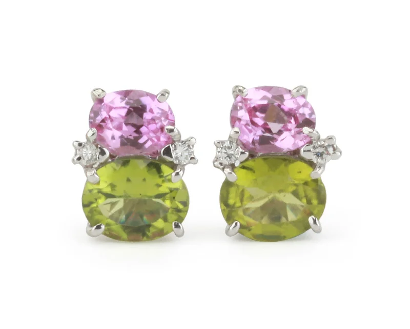 High gloss earrings-Medium GUM DROP™ Earrings with Pink Topaz and Peridot and Diamonds