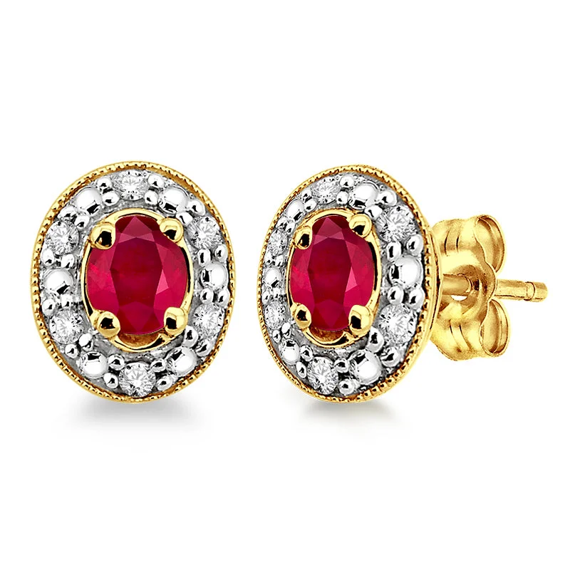 Petal hoop earrings-Diamond & Ruby Stud Earrings