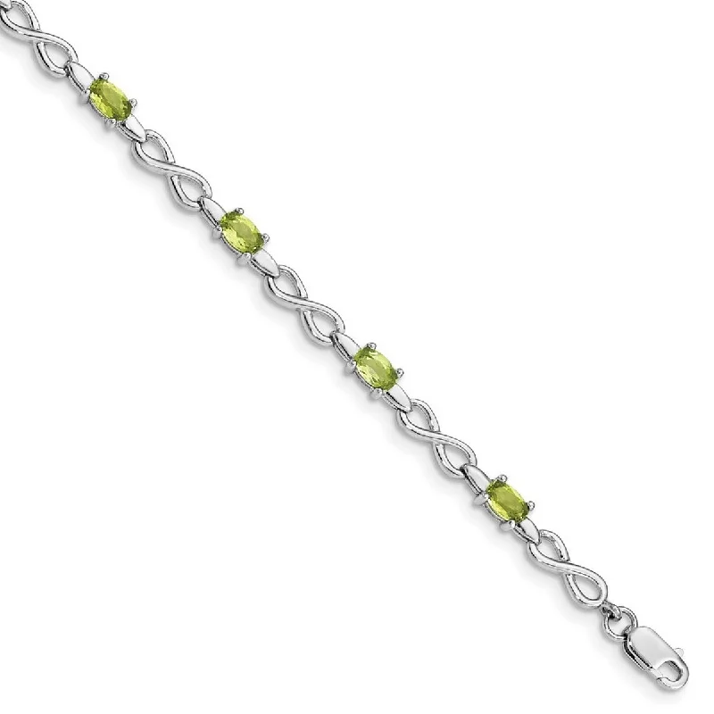 Petal carved bangles-Curata 925 Sterling Silver Polished Fancy Lobster Closure Peridot and Diamond Bracelet