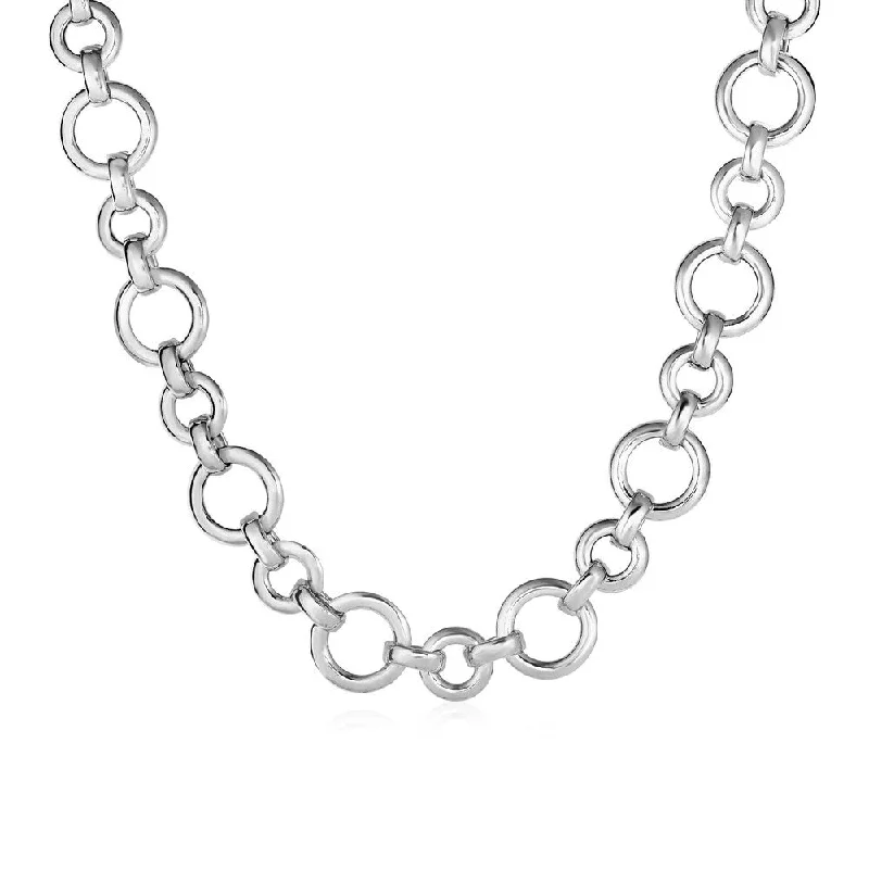 Fine bead necklaces-Polished Round Link Necklace in Sterling Silver