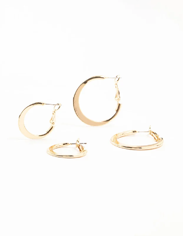 Tiny star earrings-Gold Small & Large Thin Hoop Earrings 2-Pack