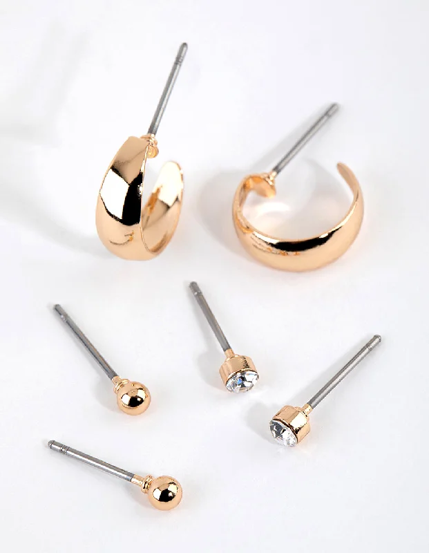 Lily design earrings-Gold Classic Stud & Hoop Earring Pack