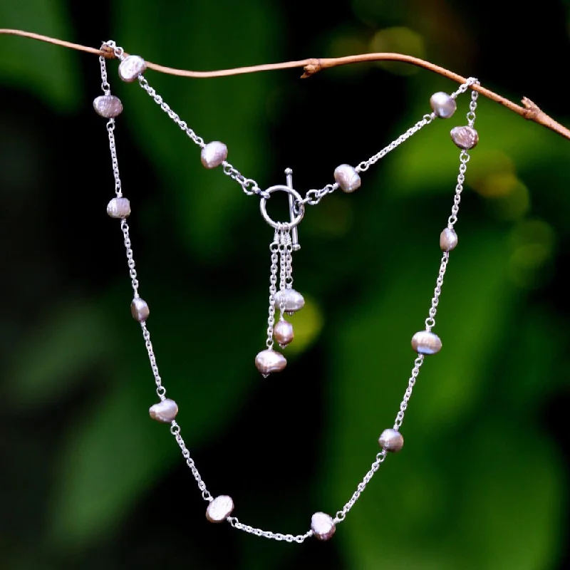 Tide shape necklaces-Handmade Sterling Silver 'Excellence' Pearl Necklace (8.5 mm) (Indonesia)