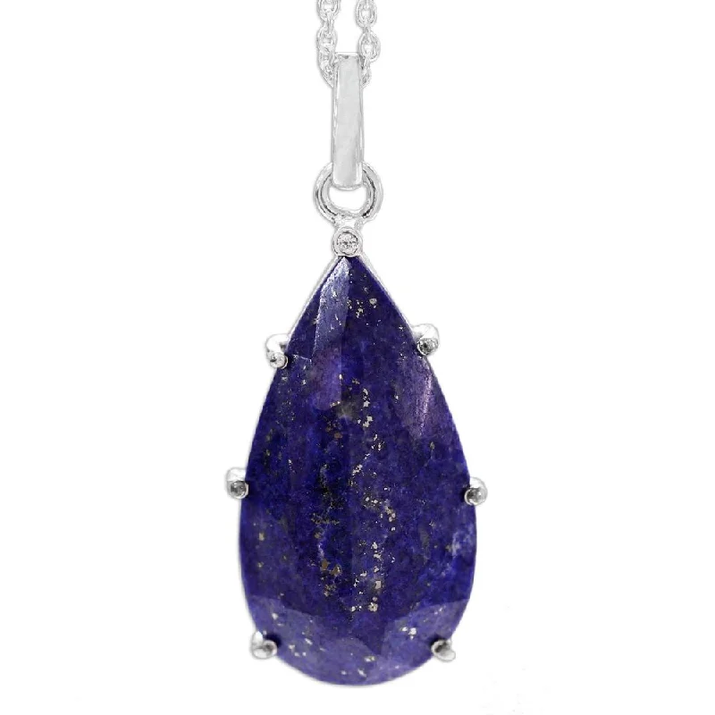 Oval gem necklaces-NOVICA Sterling Silver 'Royal Droplet' Lapis Lazuli Zirconia Necklace (India)