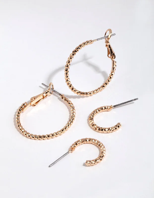 Fox wing earrings-Gold Diamond Cut Hoop Earring Pack