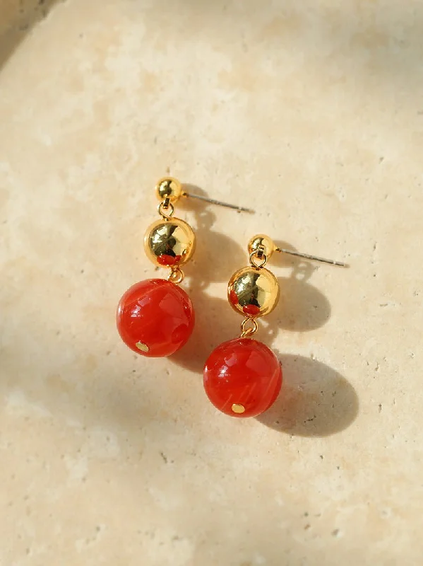 Rough texture earrings-Natural Red  Agate Drop Earrings