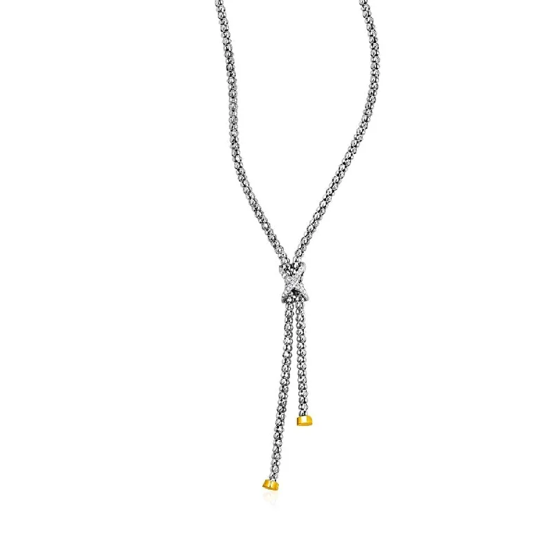 Playful bead necklaces-Popcorn Texture Necklace with Diamonds in Sterling Silver and 18k Yellow Gold