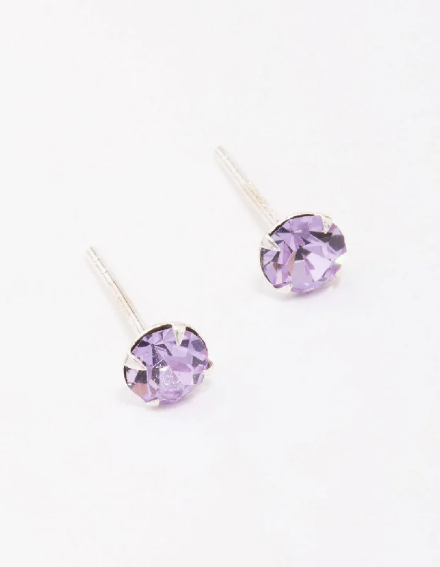 Tiered drop earrings-Sterling Silver Lilac Czech Crystal Small Stud Earrings