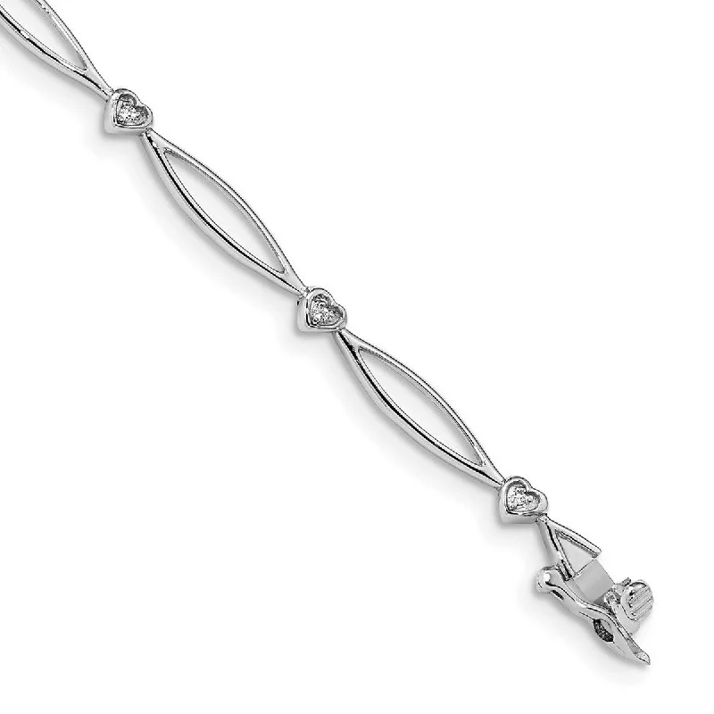 Pure link bangles-Curata 14k White Gold Diamond 7.25inch Love Heart and Oval Link Bracelet