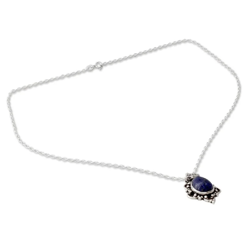 Engraved monogram necklaces-NOVICA Sterling Silver 'Royal Crown' Lapis Lazuli Necklace