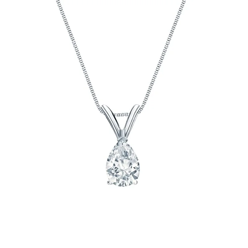 Multi-strand necklaces-Auriya Platinum 0.45ctw Pear Solitaire Lab Grown Diamond Necklace V-End (H-I VS) Prong - 0.45