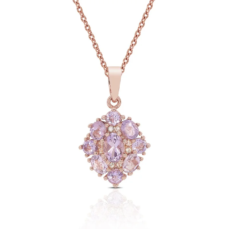 Aged pendant necklaces-Dolce Giavonna Rose Gold Over Sterling Silver Amethyst and Cubic Zirconia Necklace