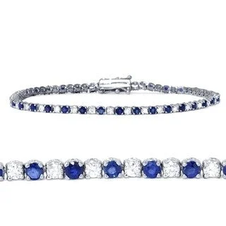 Patina bronze bangles-14K White Gold 2 ct Diamond & Blue Sapphire Tennis Bracelet 7"