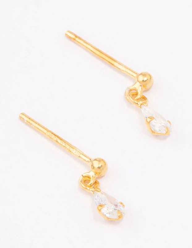 Reef knot earrings-Gold Plated Sterling Silver Pear Cubic Zirconia Drop Earrings