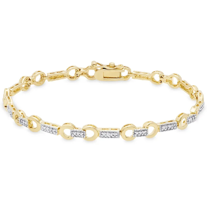 Multi-bead bangles-Finesque Gold Over Sterling Silver Diamond Accent Circle and Rectangle Link Design Bracelet