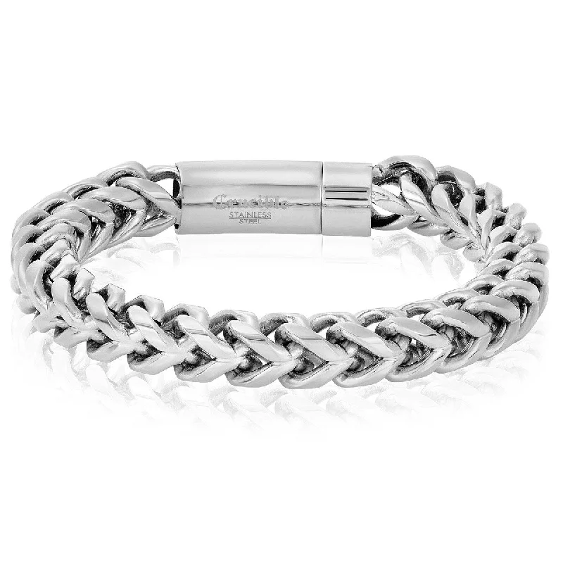 High link bangles-Crucible Men's Polished Rounded Franco Chain Steel Bracelet (10mm)