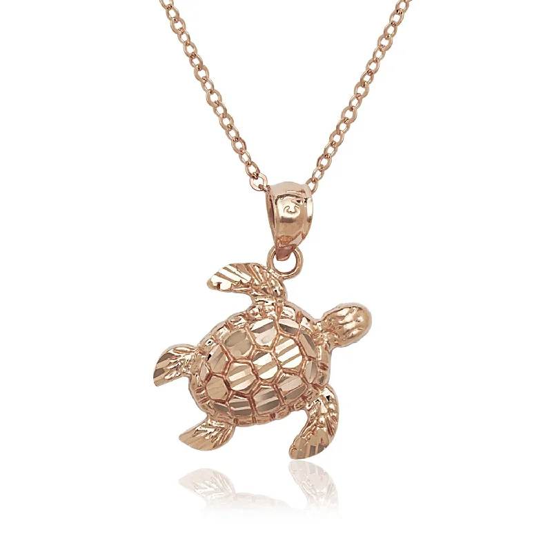 Silk fringe necklaces-Curata 14k Rose Gold 18" 15x14mm Textured Swimming Turtle Pendant Necklace - Pink