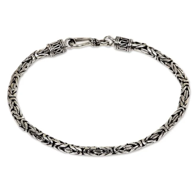 Bead rim bangles-Handmade Borobudur Collection Buddhist Zen Inspired Naga Snake Mens or Womens Sterling Silver Chain Bracelet (Indondesia)