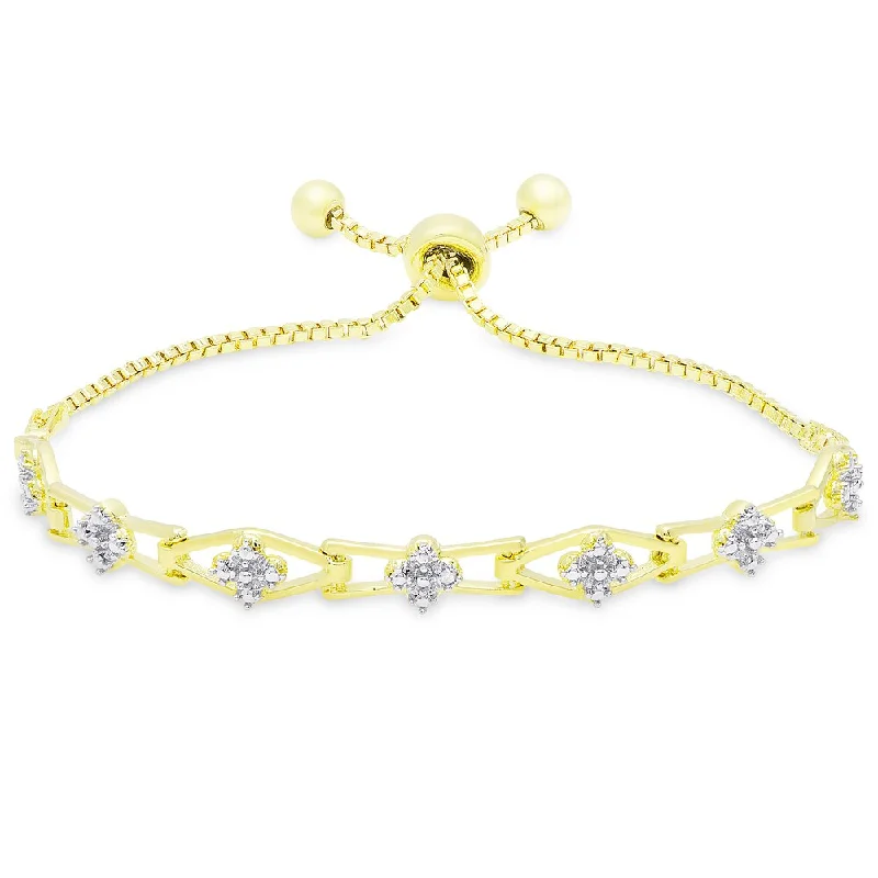 Radiant star bangles-Finesque Gold Overlay Diamond Accent Flower Design Adjustable Slider Bracelet