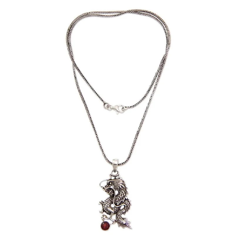 Trio birthstone necklaces-NOVICA Handmade Dragon's Ball Sterling Silver Garnet Necklace (Indonesia)