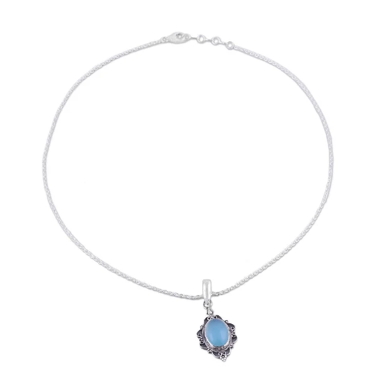 Topaz necklaces-NOVICA Blue Damsel, Chalcedony pendant necklace