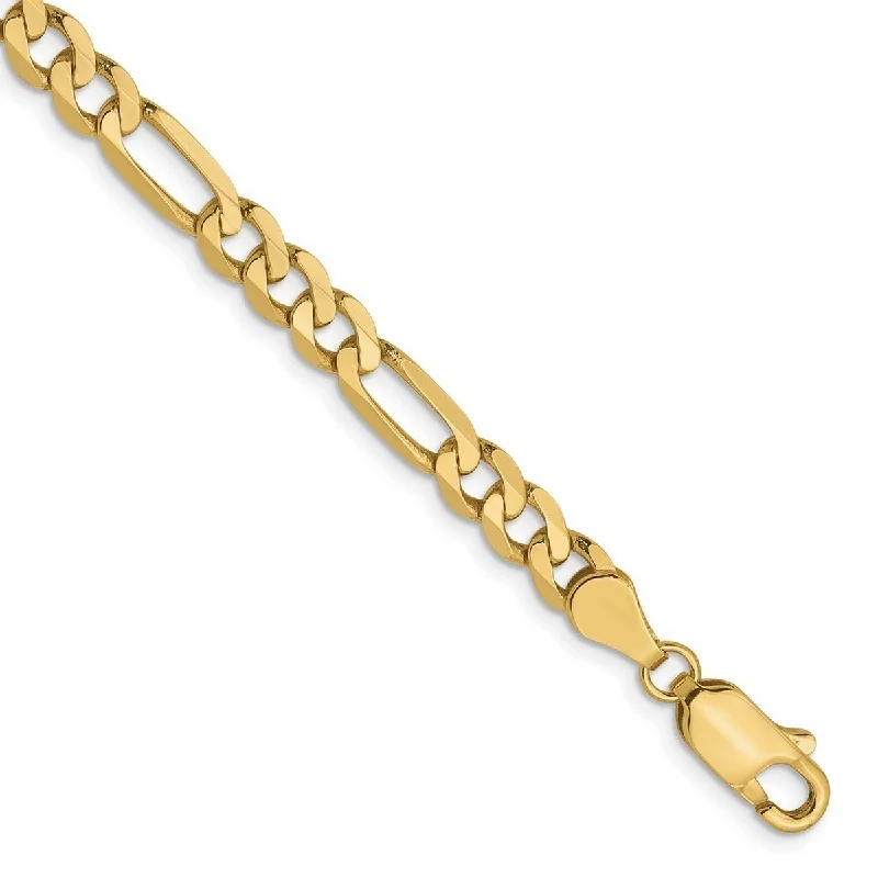 Pure link bangles-Curata 10k Yellow Gold Unisex 4.75mm Flat Figaro Chain Bracelet Options: 7" 8"