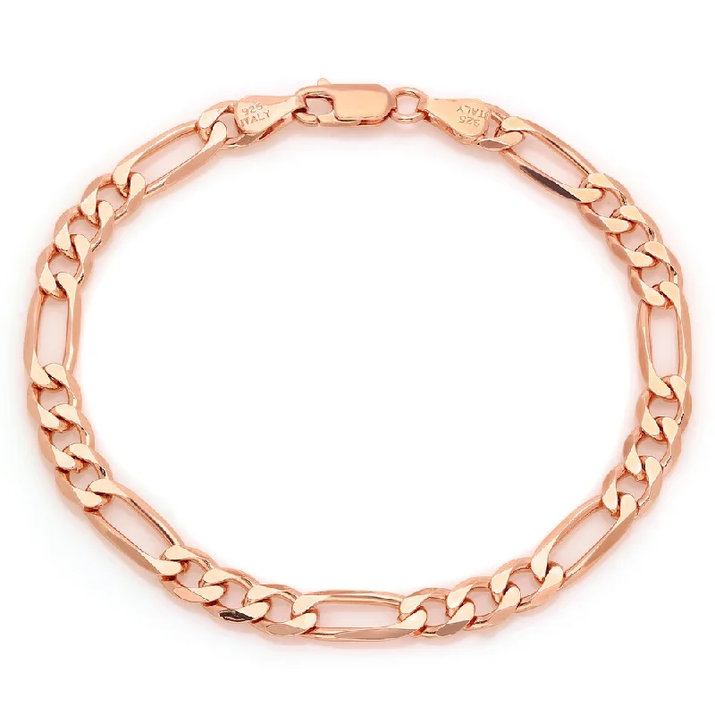 Hand-polished bangles-Roberto Martinez Rose Gold over Silver 6 mm Diamond-cut Figaro Bracelet (7 Inch)