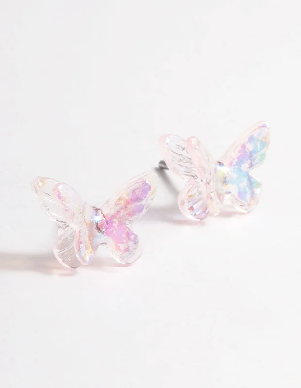 Astro charm earrings-Acrylic Pink Candy Butterfly Stud Earrings