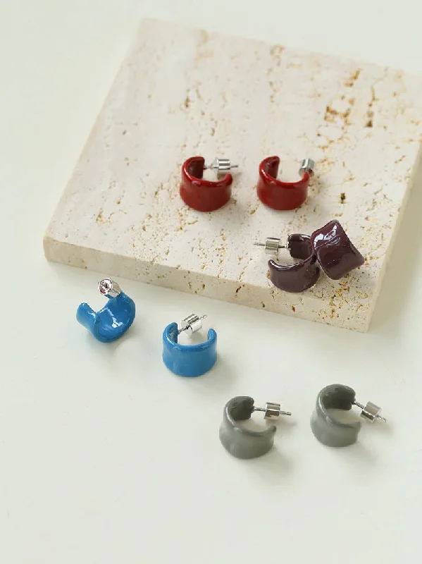 Smooth stud earrings-Enamel Candy Color C-Huggie Earrings