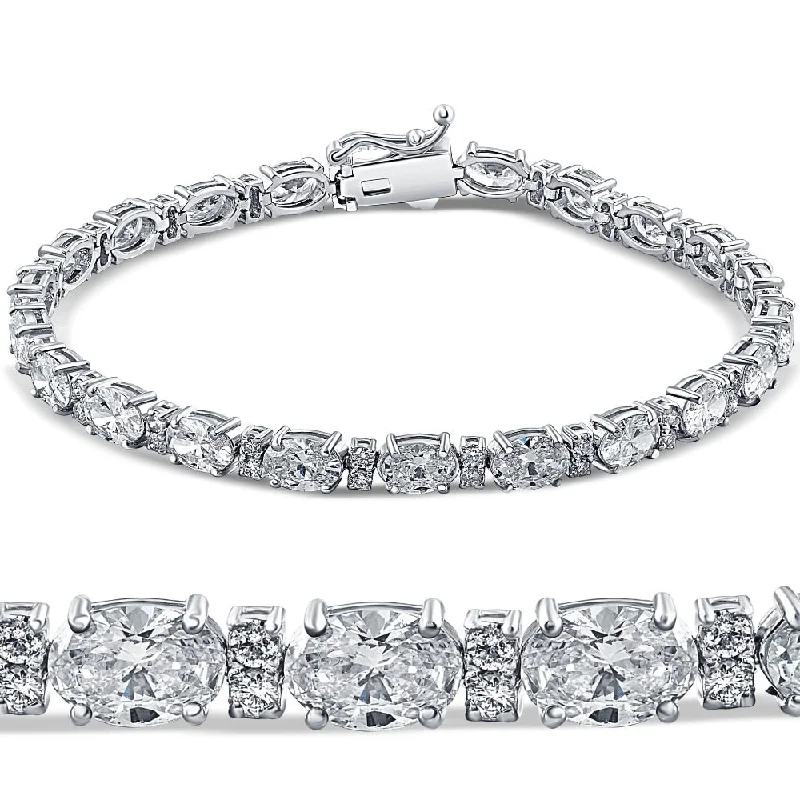 Layered chain bangles-8CT Oval Lab Grown Diamond Tennis Bracelet 14K White Gold 7"