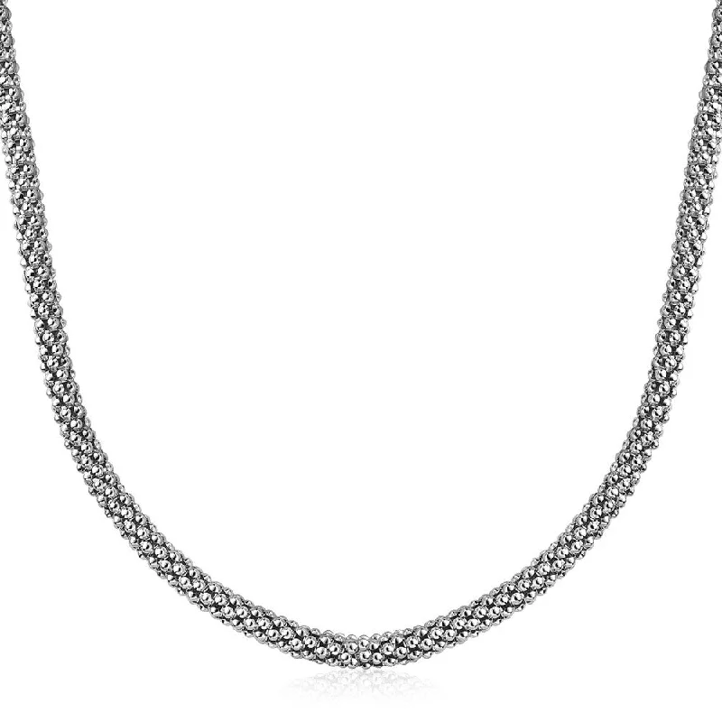 Topaz necklaces-Sterling Silver Rhodium Plated Popcorn Style Necklace