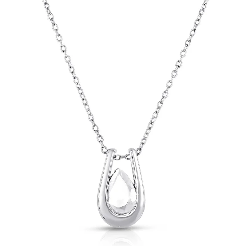 Oval gem necklaces-Dolce Giavonna Sterling Silver White Topaz Teardrop Necklace