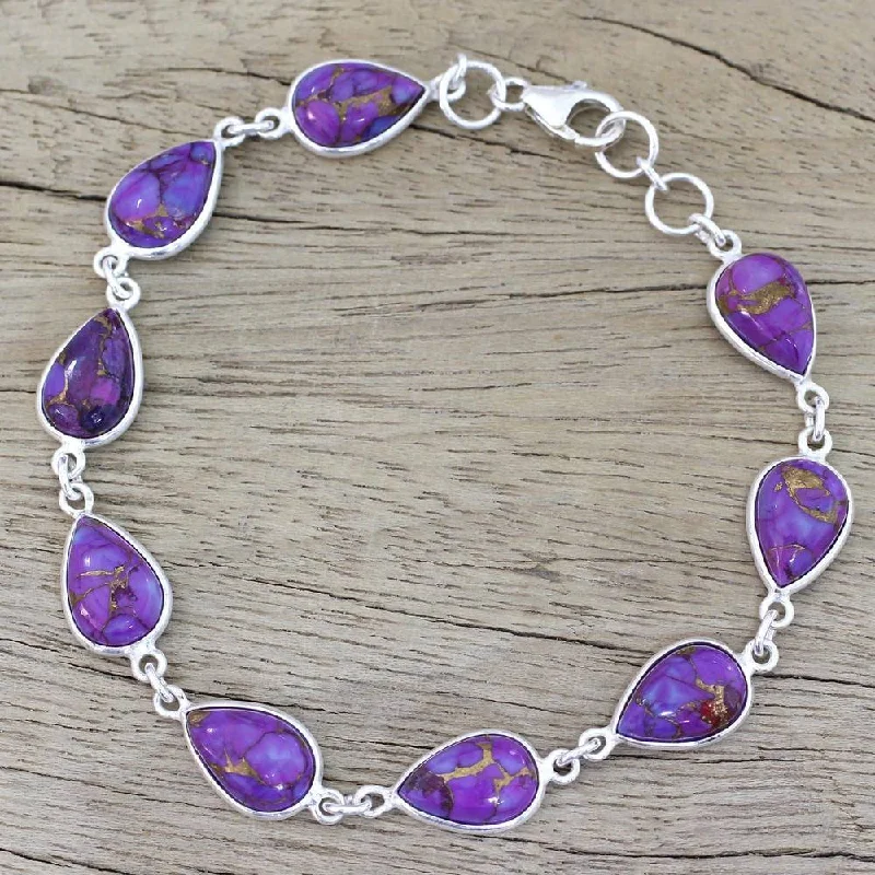 Pure crystal bangles-Handmade Sterling Silver 'Purple Cascade' Turquoise Bracelet (India)