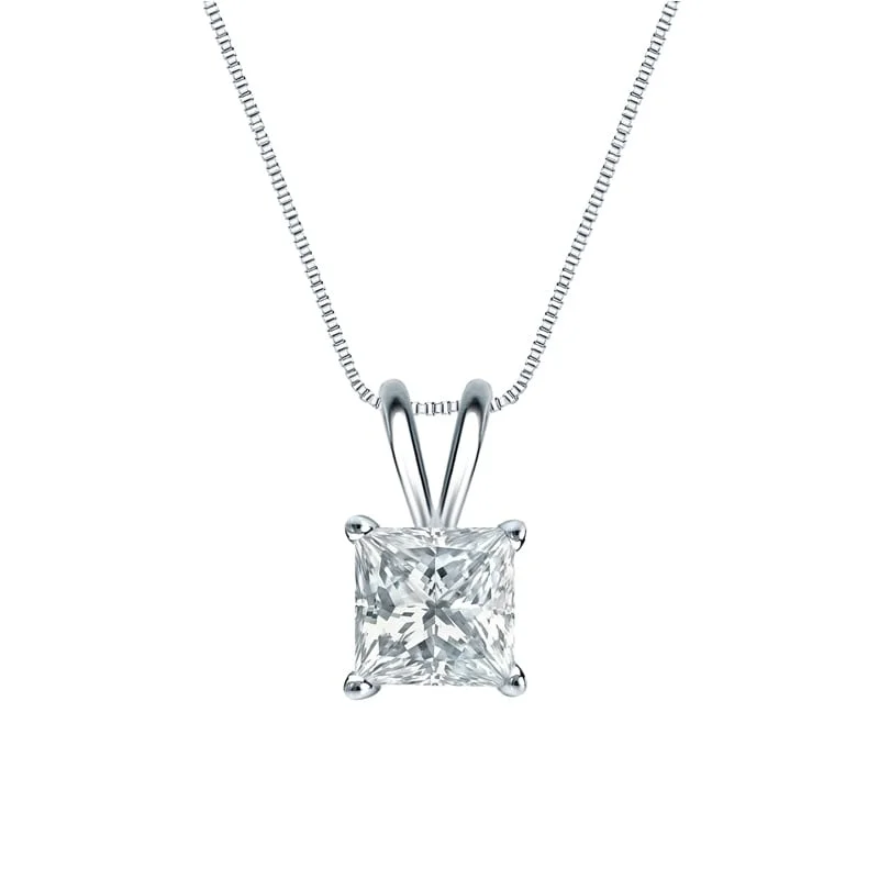 Ruby stone necklaces-Auriya Platinum 2.50ctw Princess Solitaire Lab Grown Diamond Necklace 4-Prong Basket (H-I VS) - 2.5