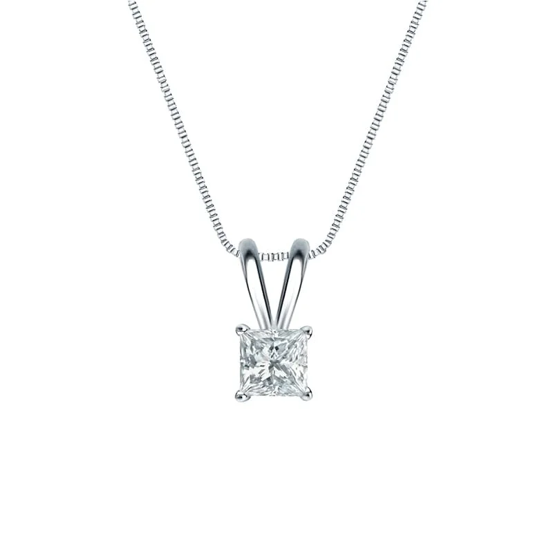 Cosmic charm necklaces-Auriya Platinum 0.25ctw Princess Solitaire Lab Grown Diamond Necklace 4-Prong Basket (H-I VS) - 0.25