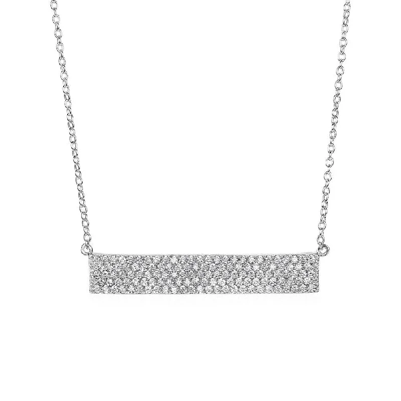 Leaf motif necklaces-Wide Bar Necklace with Cubic Zirconia in Sterling Silver