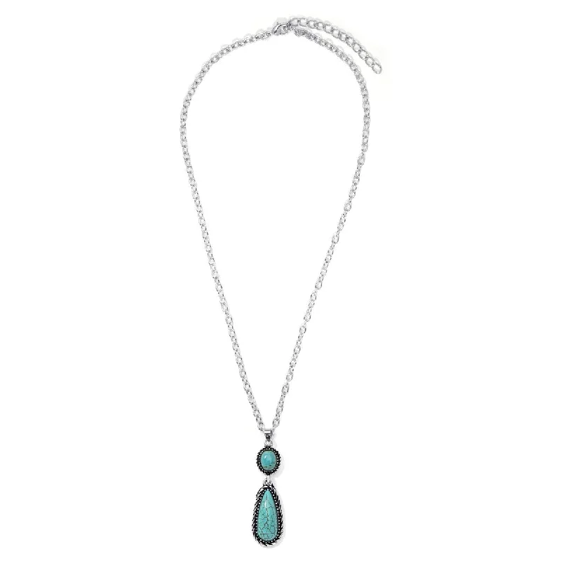 Pure crystal necklaces-Silver Plated Simulated Turquoise Round Pear Drop Pendant Necklace