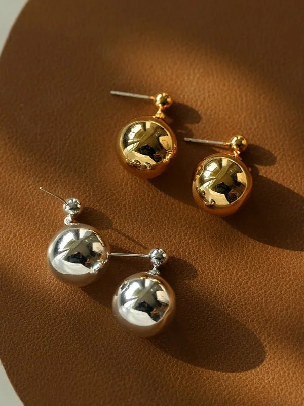 Thin pearl earrings-Chic Metal Water Droplet Ball Drop Earrings