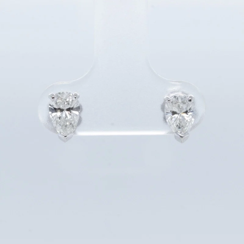 Wide statement earrings-14k White Gold Pear Diamond Basket Stud Earrings 1.04ctw G VS2 - SI1