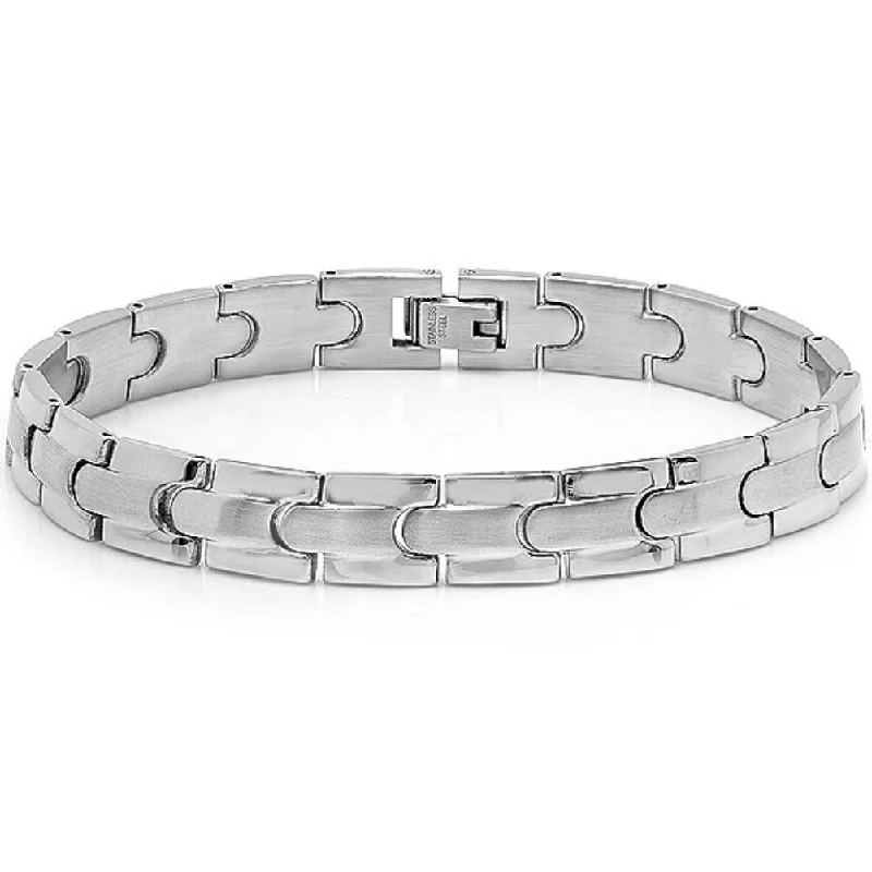 Vivid diamond bangles-Oxford Ivy Mens Solid Stainless Steel Solid Chain Link Bracelet 8 1/4 inches