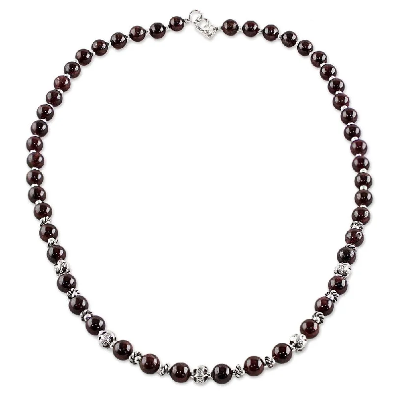 Half moon necklaces-Handmade Sterling Silver 'Simple Grace' Garnet Necklace (Thailand)