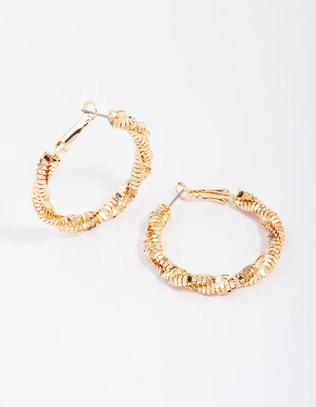 Pink gold earrings-Gold Twisted Hoop Earrings