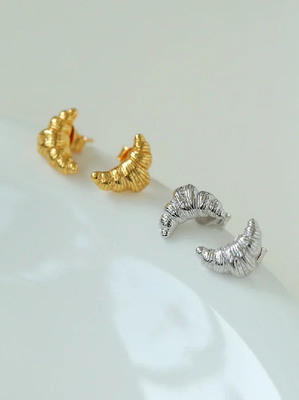 Light clay earrings-Petite Croissant Stud Earrings