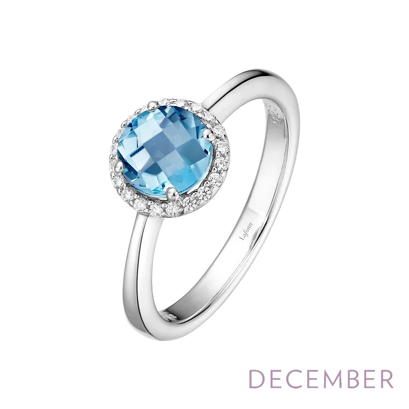 Wide halo engagement rings-Lafonn Simulated Diamond & Blue Topaz Birthstone Ring - December BR001BTP