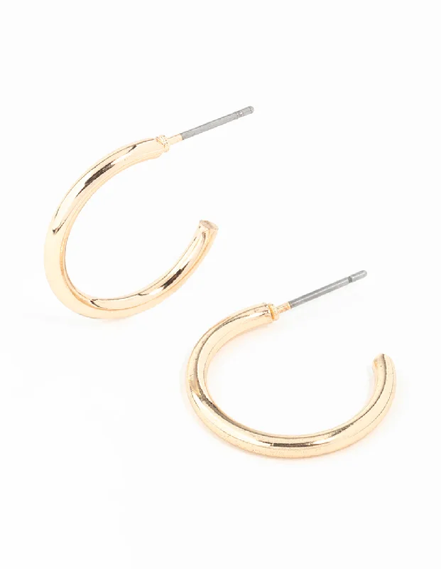 Stellar glow earrings-Gold Small Plain Hoop Earrings