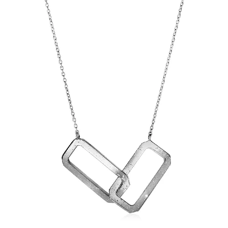 Layered link necklaces-Necklace with Interlocking Open Rectangles in Sterling Silver