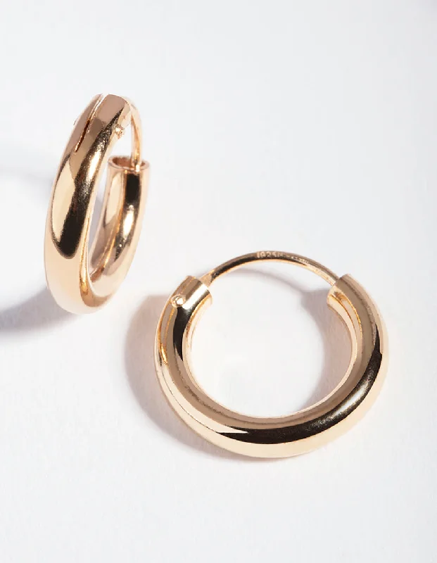 Half moon earrings-Gold Plated Sterling Silver Tube Hoop Earrings