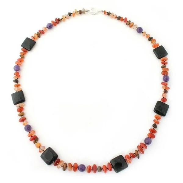 Solid bar necklaces-Handmade Multi-gemstone 'Autumn Orchid' Necklace (Thailand)