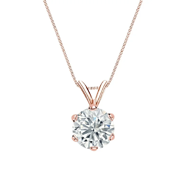 Stretch cord necklaces-Auriya 14-karat Gold 2.25ctw Round Solitaire Lab Grown Diamond Necklace 6-Prong (D-E VVS) - 2.25